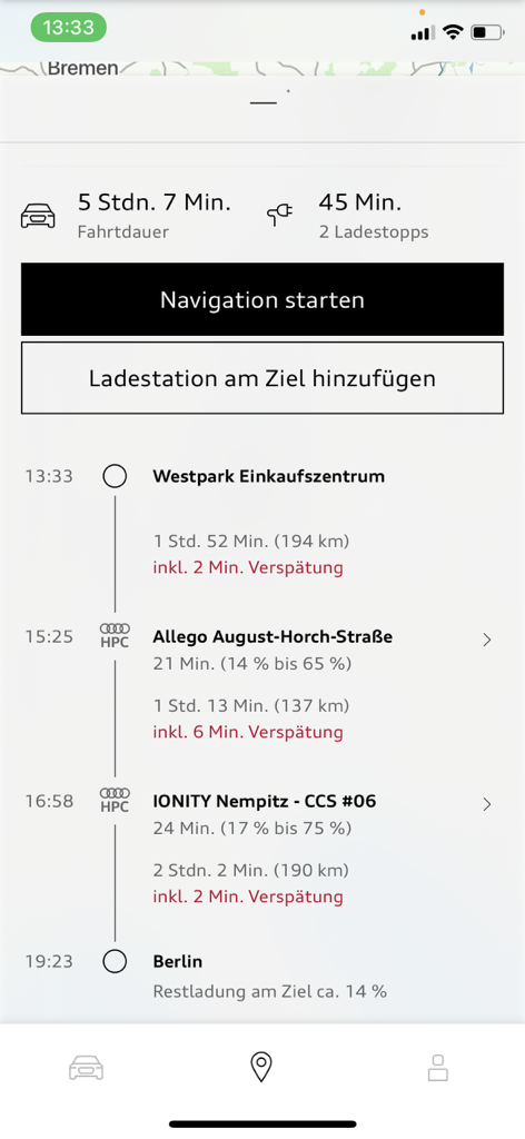 Audi e-tron Routenplaner