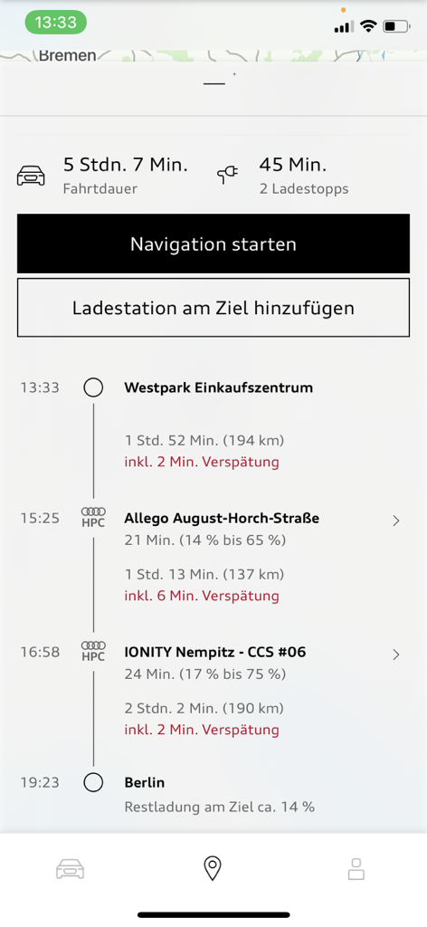 Audi e-tron route planner