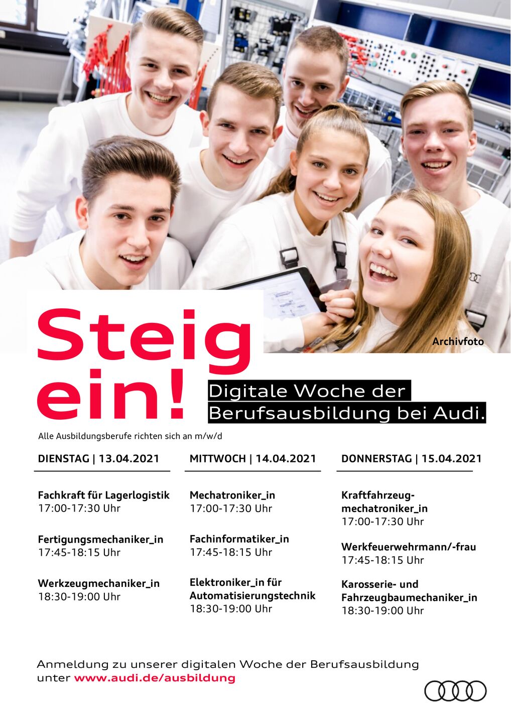 Dates for the digital week of apprenticeships at Audi Neckarsulm.