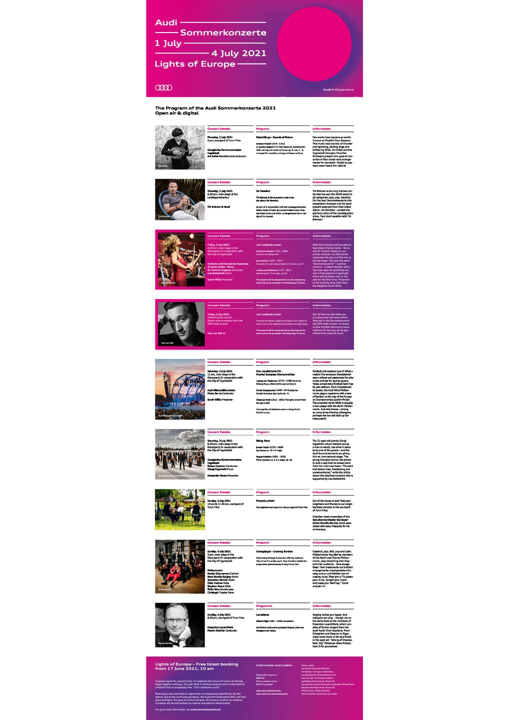 The Program of the Audi Sommerkonzerte 2021 Open air & digital
