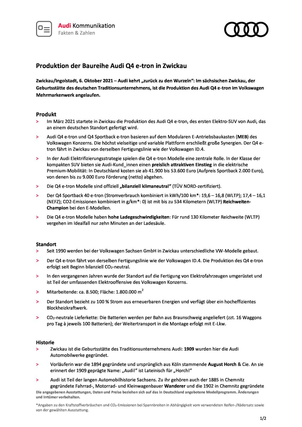 Produktion der Baureihe Audi Q4 e-tron in Zwickau