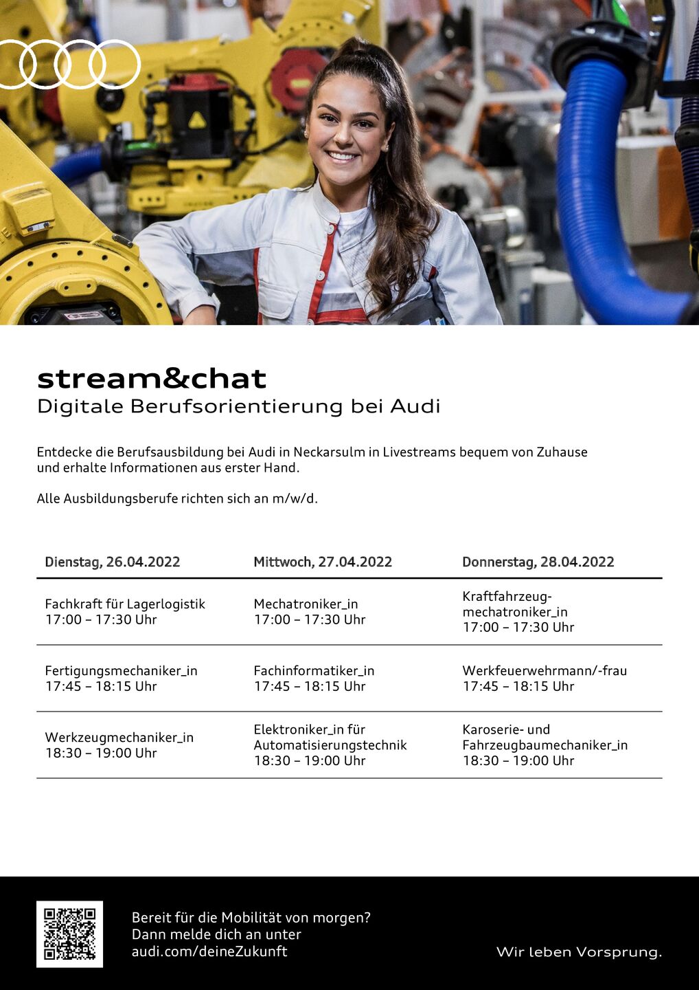 Termine zur digitalen Berufsorientierung bei Audi Neckarsulm