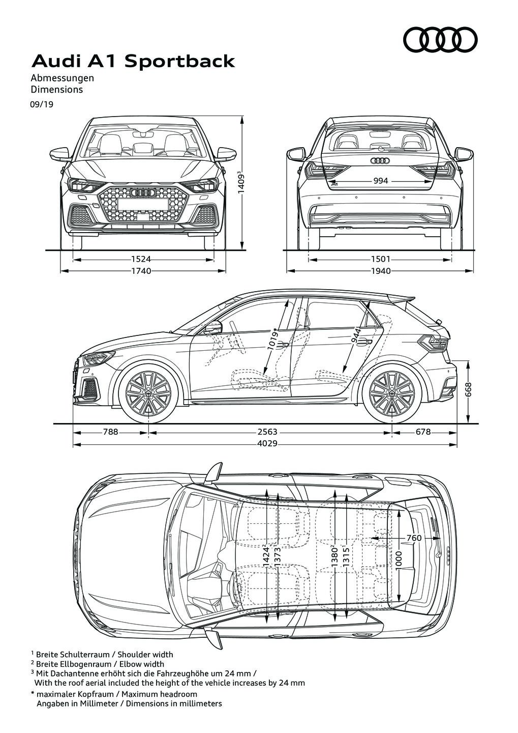 Dimensions A1 Sportback Audi MediaCenter