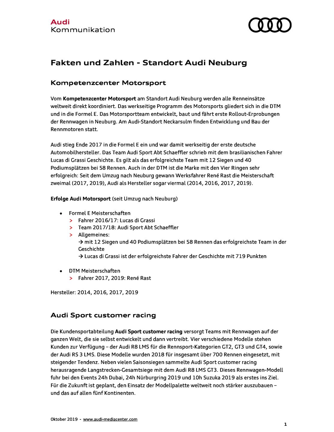 Fakten und Zahlen - Standort Audi Neuburg
