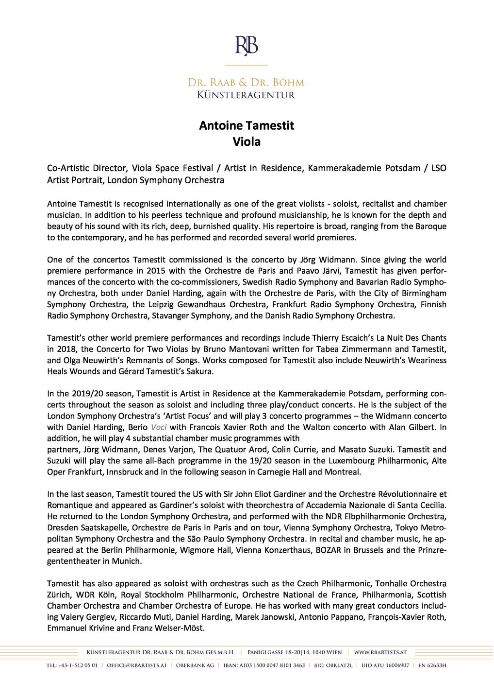 Biography Antoine Tamestit