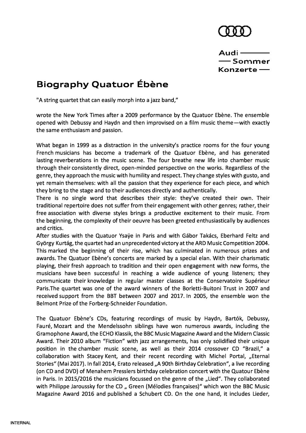 Biography Quatuor Ébène