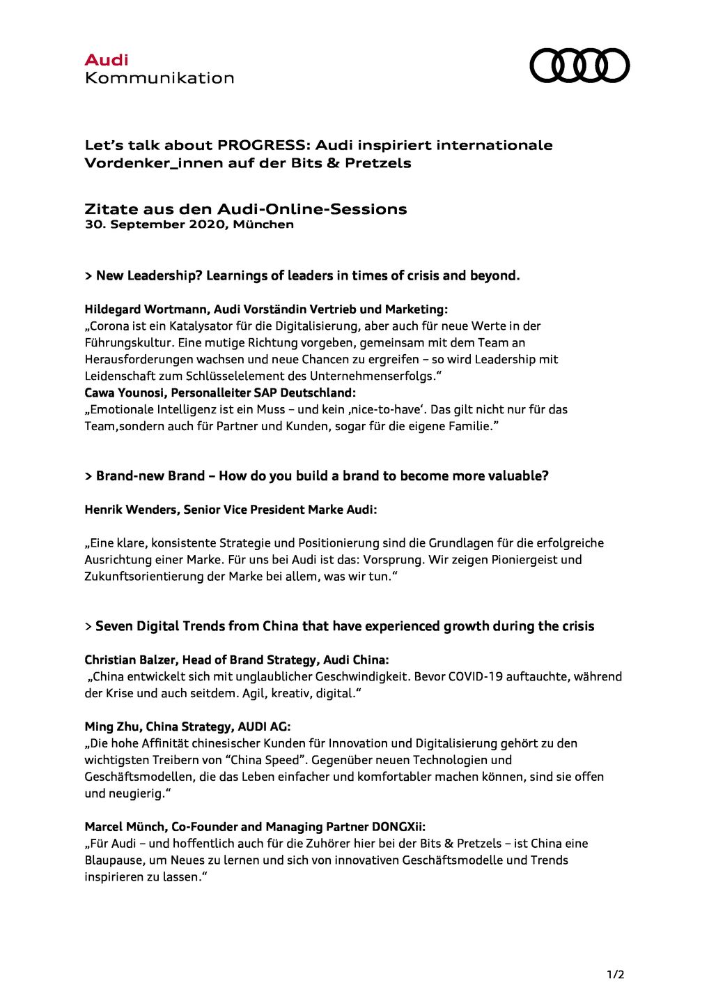 Let’s talk about PROGRESS: Audi inspiriert internationale Vordenker_innen auf der Bits & Pretzels