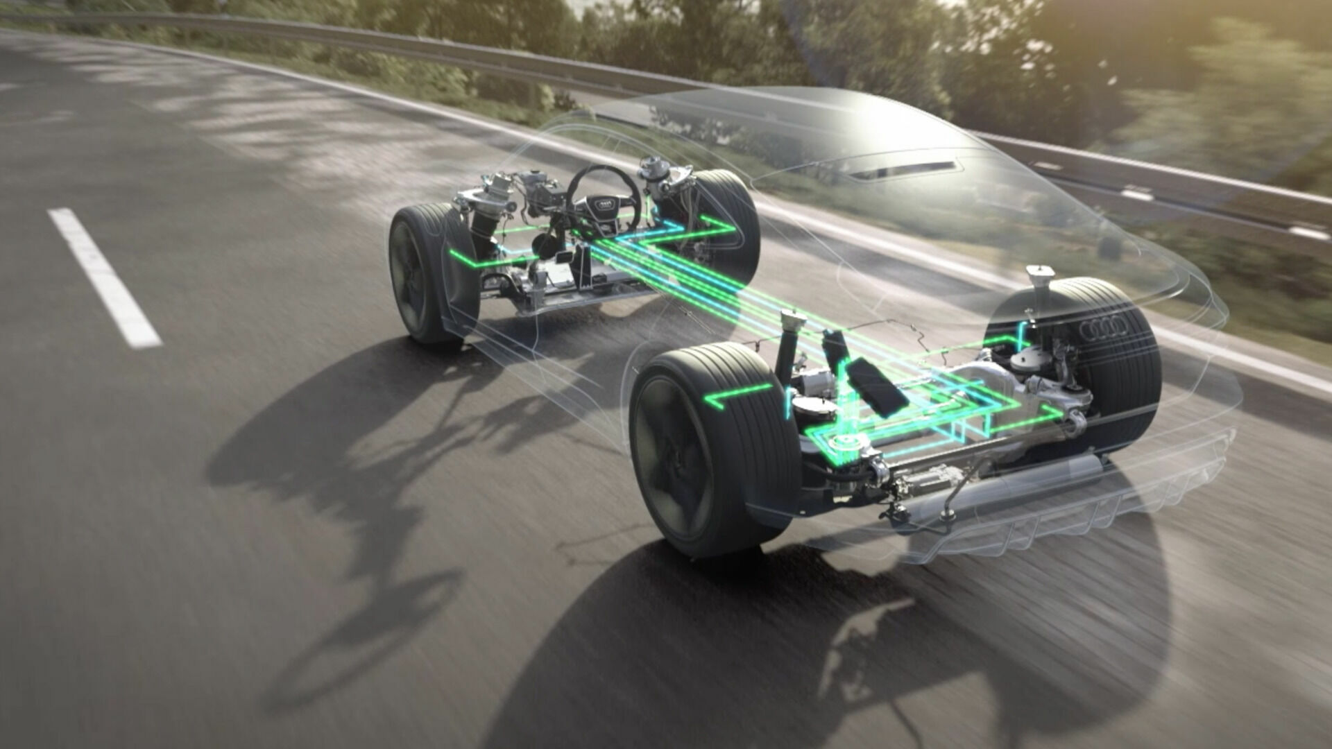 Animation: Audi RS e-tron GT – three-chamber air suspension and all-wheel steering