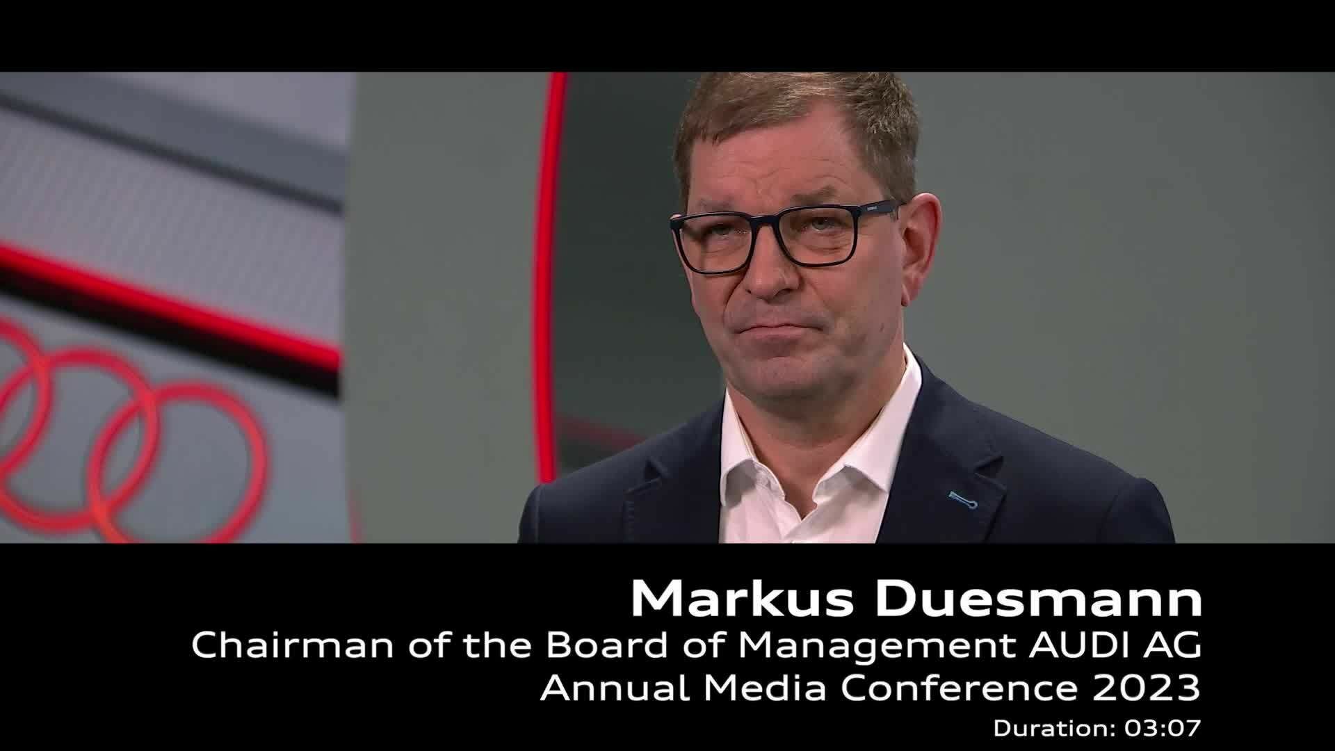Footage: Statement from Markus Duesmann at the Audi Annual Media Conference 2023