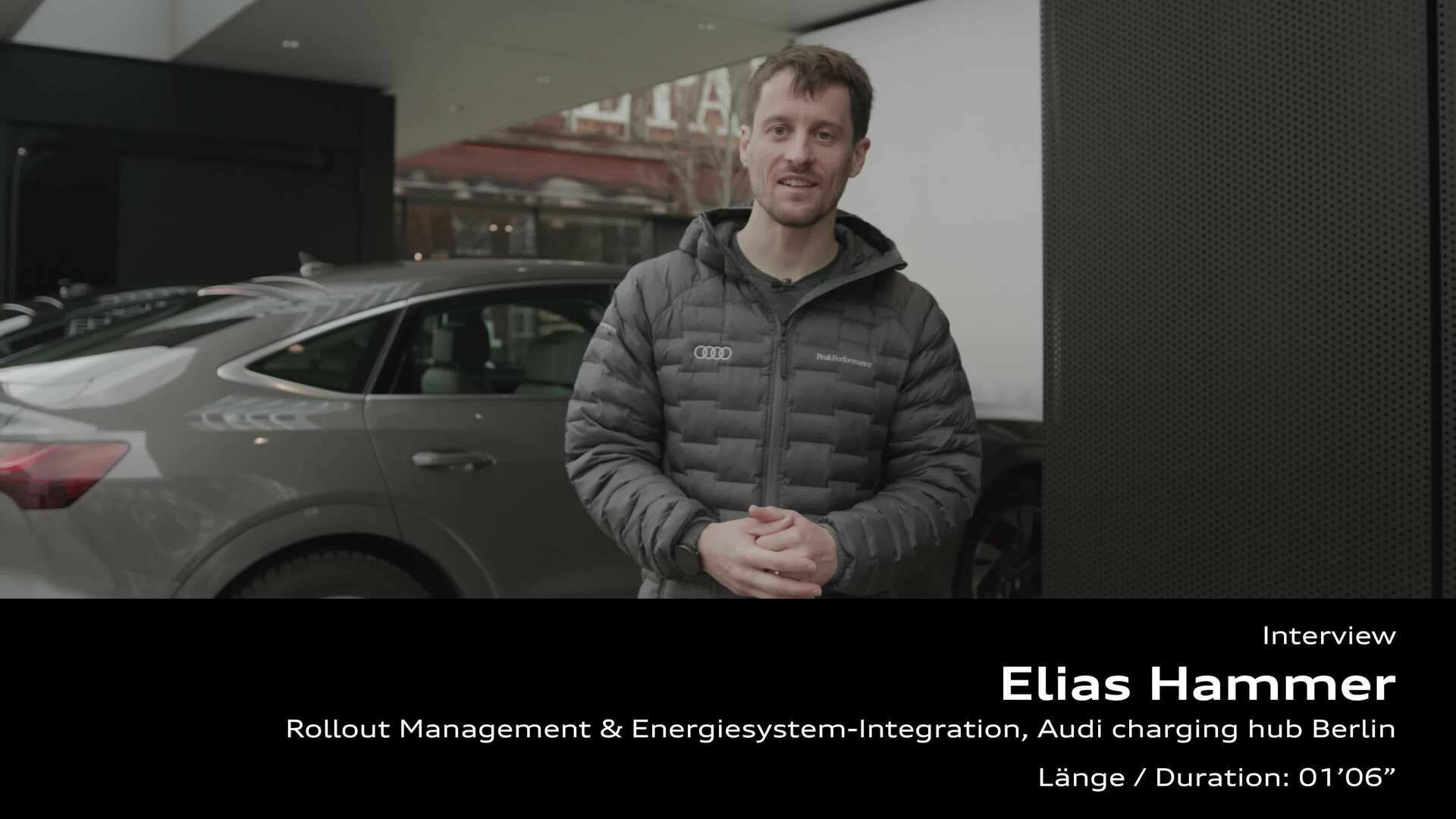 Footage: Statement from Elias Hammer on the Audi charging hub Berlin