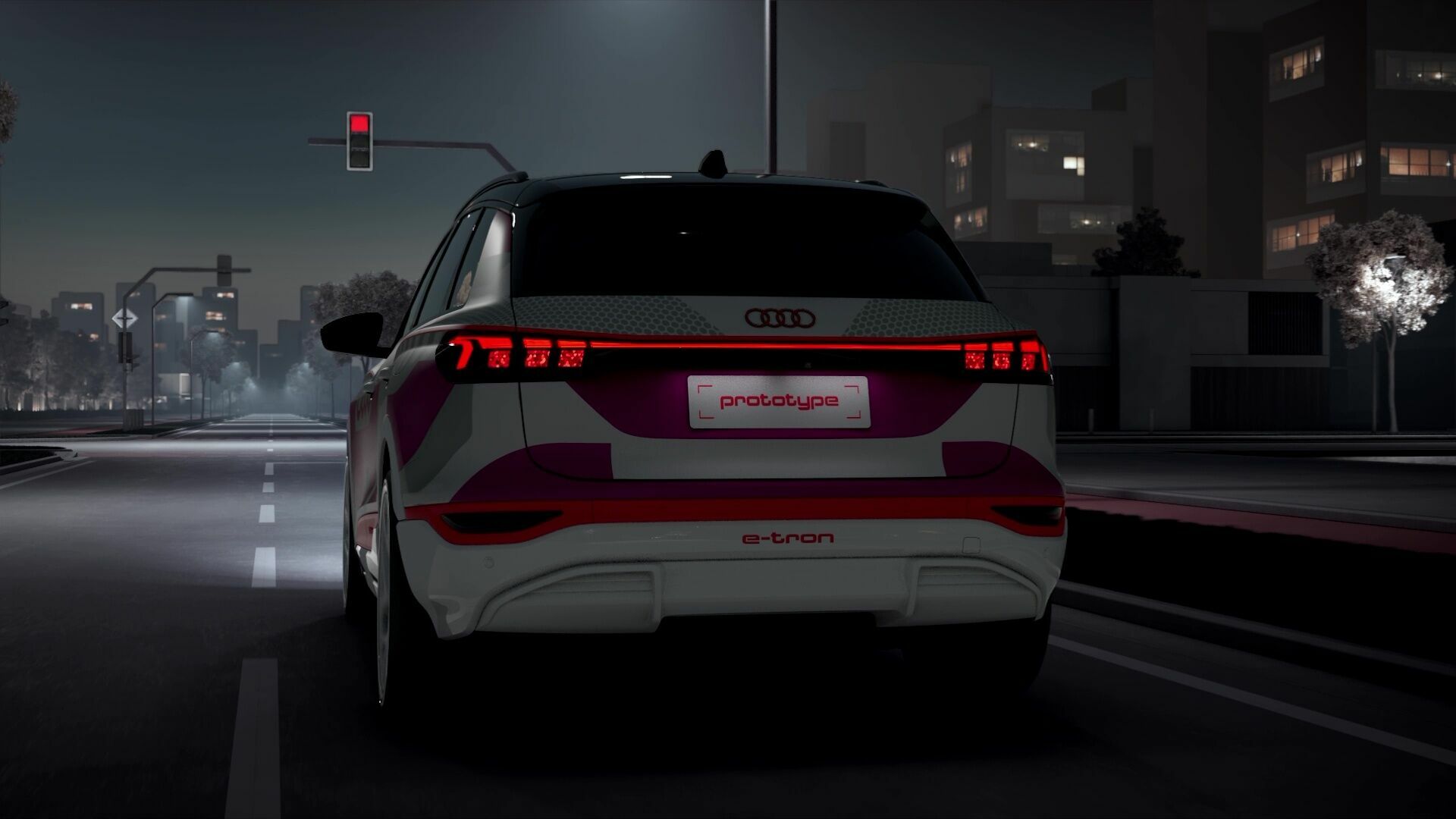Animation: Audi Q6 e-tron Prototyp – Digitale OLED-Heckleuchten
