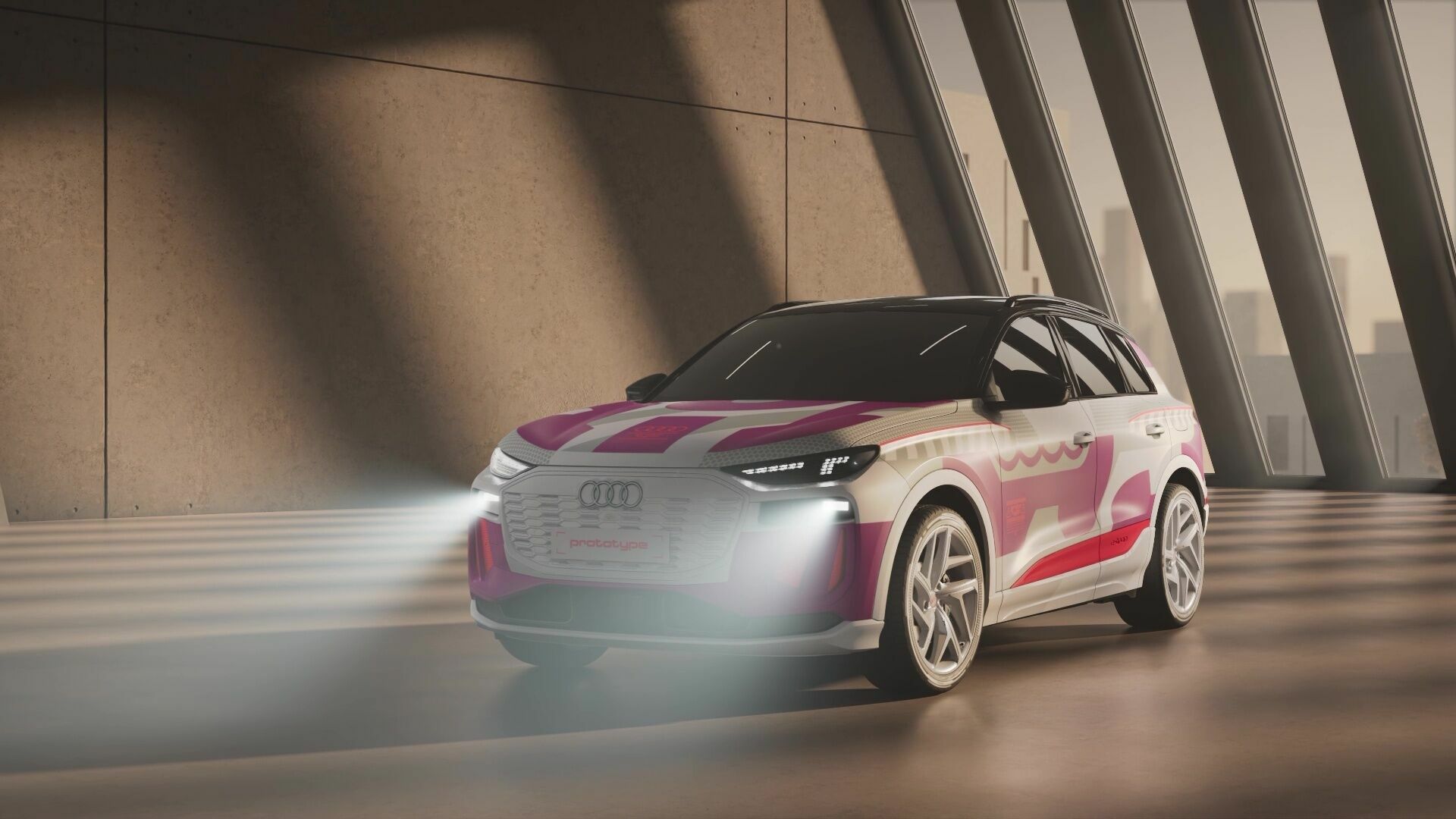 Animation: Audi Q6 e-tron Prototyp – Digitale Lichtsignaturen und Matrix LED-Scheinwerfer